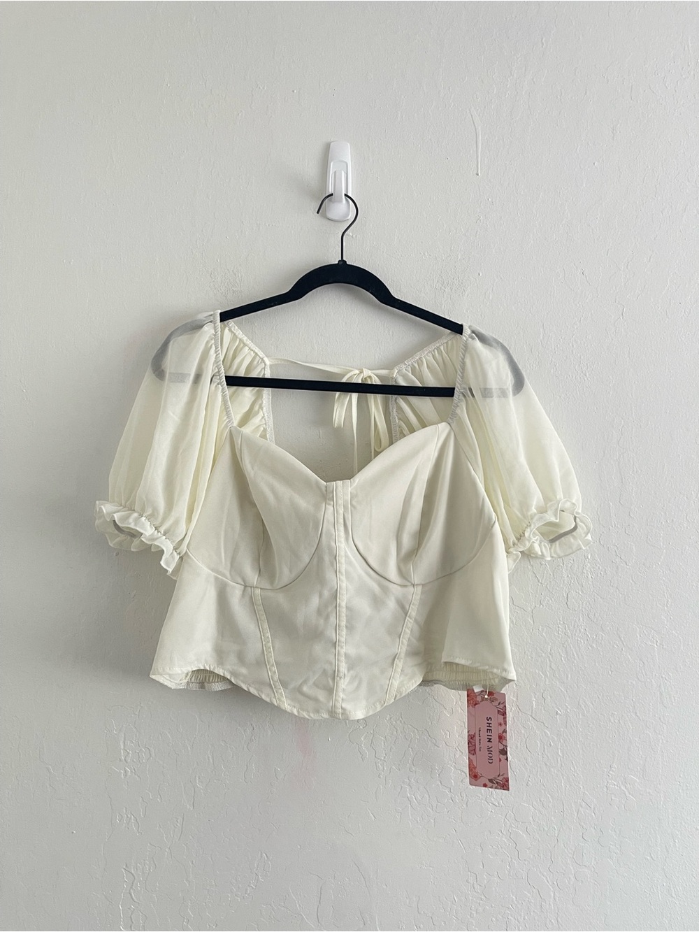 NWT Shein Curve Cream Puff Sleeve Corset Like Crop Top Womens Plus Size 3XL
